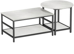 HomCom Set 2 Masute de Cafea cu 2 Niveluri din PAL si Otel, Masuta Dreptunghiulara si Masuta Rotunda cu Blat Efect Marmura, Alb si Negru HOMCOM | Aosom RO (839-766V00WT) Masa de cafea