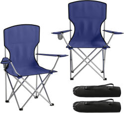 Outsunny Set de 2 scaune de camping pliabile cu suport pentru pahar, husă de transport, spătar înalt, 88x57x97cm, Albastru închis | Aosom Romania (A20-612V00BU)