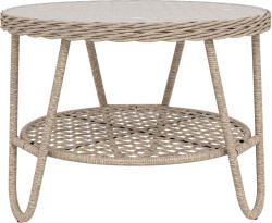 Outsunny Măsuță laterală din polyrattan, masă de cafea în 2 niveluri cu raft, blat din sticlă, picioare reglabile, 65 x 65 x 50 cm, galben | Aosom Romania (867-317V00YL)
