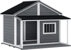 PawHut Casuță din Lemn de Exterior pentru Câini, Cușcă pentru Câini cu Terasă, Fereastră și Acoperiș Impermeabil, 124x112x105 cm, Gri | Aosom Romania (D02-100V01GY)