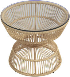 Outsunny Masă laterală pentru exterior, masă de grădină din ratan, blat din sticlă, PE-ratan, 60 cm x 60 cm x 50 cm, natural | Aosom Romania (867-194V01ND)