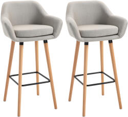 HOMCOM Taburete de Bar Design scandinav - Set de 2 taburete de Bar Mare Confort cu Suport pentru Picioare și cotiere - Lemn masiv In Bej | Aosom Romania (835-141BG)
