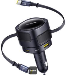 Baseus Quick Charge 90W, 1 x USB, cablu retractabil integrat 2 x USB Type-C, pt. bricheta auto, negru "C00035507121-03" (timbru verde 0.18 lei) - 6932172682606 (C00035507121-03) - vexio