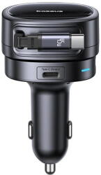 Baseus Quick Charge 60W, 1 x USB, 2 x USB Type-C, pt. bricheta auto, cablu retractabil, negru (C00069001121-00) - vexio