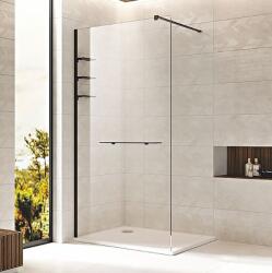 Wellis Rubik 90 cm Walk-in zuhanyfal beépítetett polcokkal és törölközőtartóval, matt fekete WC00559 (WC00559)