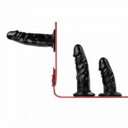 EasyToys Fetish Collection Triple Harness System Adjustable Black/Red 54-106cm