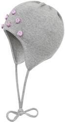 DOLL gyerek sapka, szürke, 100% pamut, virágokkal, őszi-téli szezonra