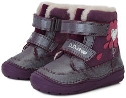 D. D. STEP Ghete copii, imblanite, fete, piele, velcro, mov cu floare, 26/31 roz/purpuriu (13B4D6)