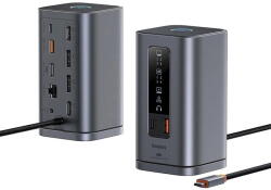 Baseus Spacemate RD1 Series 11-in-1, conectare PC USB-C, 2xHDMI 4K@60Hz, 2xDP 4K@60Hz, 2xUSB-A (10Gbps), 1xUSB-C (10Gbps), 1xRJ45, 1xUSB-A (480Mbps), 1xUSB-C (PD), 1x3.5mm, incarcator(EU), gri (B0112701)