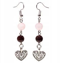 Mani Bhadra Fülbevaló gránát & rózsakvarc szívvel
