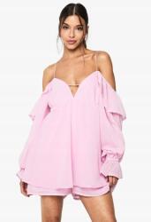 Boohoo XC14103 Boohoo Chiffon Overál Nyitott Váll Fodros (10) L