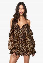 Boohoo CC12118 Boohoo Rövid Chiffon Állatmintás Overál Pöttyös (10) M