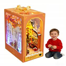  3D Puzzle Fa Diy Miniatűr Ház Karácsonyi ajándék Diy Mini Ház Led Fénnyel (HJ1039193-cf-hlm)
