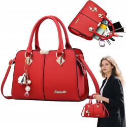  Elegáns Női Kézitáska 2IN1 Bőr Tágas Piros Városi Válltáska (earthen3056)