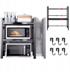  Mikrohullámú Sütő Polc Kétszintes Kihúzható 6 Akasztóval Fekete Acél (ThunderTitan9107)