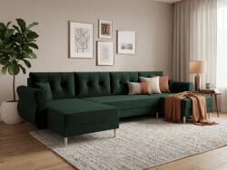  Coltar extensibil in forma de U SILVIANO, verde inchis, 300x140 cm + 2 perne GRATUIT