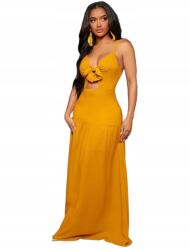 Shein KC85208 Shein Sárga Ruha Maxi Kivágással Nyárra (10) S