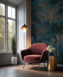 AS Creation Fali Dekoráció Nappaliban, Hálószobában, Illesztés Nélküli, Arany Pálmák Túrkiz Háttérral (76190-6)