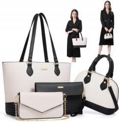  Női Válltáska Postás Táska Nagy Kézitáska Szett 4IN1 Fekete Fehér (240520XF06-2)