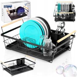 Vilde Csepegtető Nagy Szárítógép álló edények tányérok evőeszközök fekete fém 50 cm (5904316490850)