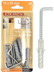 Koelner - Rawlplug Műanyag dübel 10x50mm horganyzott derékszögű kampóval 6x55mm