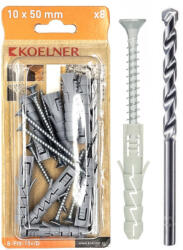  Ipari kivitelű műanyag dübel 10x50mm süllyesztettt fejű csavarral 5x60mm és 1 db kőzetfúróval
