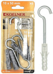 Koelner - Rawlplug Műanyag dübel 6x30mm horganyzott körkampóval 4, 5x50mm