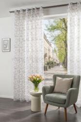 FüggönyFutár Webáruház Milena - Fehér alapon zöldes szürke színű csipkerózsa mintás finom szálú voile függöny , egyedi méretre, készre varrjuk