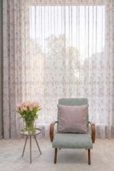 FüggönyFutár Webáruház Milena - Fehér alapon púderrózsaszín, csipkerózsa mintás finomszálú voile függöny , egyedi méretre, készre varrjuk