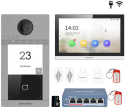 Hikvision KIT videointerfon Smart pentru o familie, Rj45 + Wi-Fi 2.4Ghz, Switch PoE, Card, Tag, monitor 7 inch negru, - HIKVISION DS-KIS608R (DS-KIS608R)