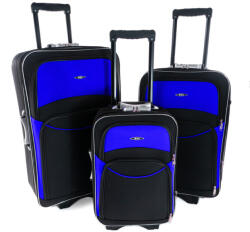 Rogal Kék-fekete 3 darabos szövet utazóbőrönd szett " Standard" - M, L, XL (S773set3in1-black-blue-HU)