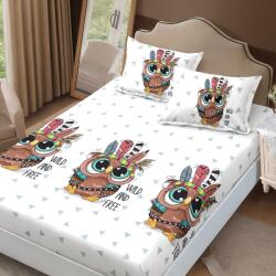Somnart Husa de pat finet 160x200 cu elastic si 2 fete de perna, Bufnite (4106) Lenjerie de pat