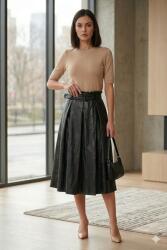 Pantaloni Chic Fustă midi neagra din piele ecologică - mărime mare, talie elastică și curea inclusă one size