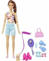 Mattel Кукла Барби с кученце, фитнес екип, боксови ръкавици, ролери и аксесоари за тенис 3 години+