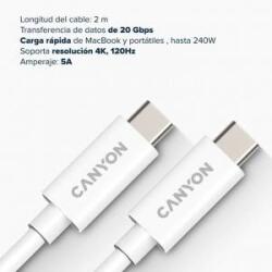 CANYON CANYON USB Cable USB-C/USB-C Cable, UC-42, 20Gbps, 240W, 2m, White