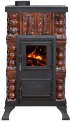 eSemineu Premium Junor BrownAuriu 3R terracotta stove with hob and glass firebox door 6kW