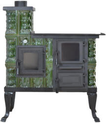 eSemineu Premium Terracotta stove Small Boot Green with glass door 8kW left