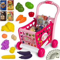 RicoKids Játék bevásárlókocsi, Ricokids, 39 x 31 x 49 cm, rózsaszín, 3 az 1-ben, LED fénnyel és hanggal, kiegészítőkkel, 3+ éveseknek (TE773401)