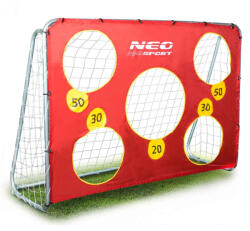 Neo-Sport Futballkapu, Neo-Sport, 215 x 153 x 76 cm, PE háló, fém váz, időjárásálló, célzó ponyvával, rögzítővel, szerszám nélkül szerelhető (TE1451)