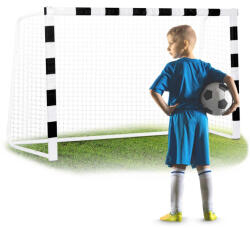 Neo-Sport Futballkapu, Neo-Sport NS-464, 180 x 120 x 60 cm, fekete-fehér, fehér PE háló, fém váz, időjárásálló, keretvédő fedéllel, szerszám nélkül összeszerelhető (TE1464)