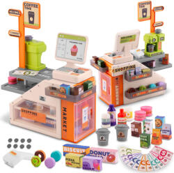 RicoKids Játék pénztárgép, Ricokids RK-822, interaktív, hang- és fényhatásokkal, kávéfőzővel, vonalkódolvasóval, nyitható pulttal és hűtővel, sok tartozékkal (TE782200)