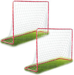 Neo-Sport Futballkapu, Neo-Sport NS-450, 183 x 122 x 61 cm, 2 db, piros keret, fehér PE háló, fém váz, időjárásálló, 4 db rögzítő, könnyű kivitel, szerszám nélkül összeszerelhető (TE1450-2)