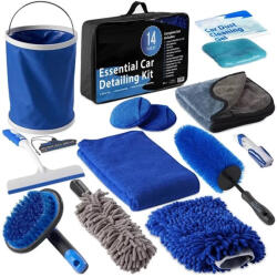 14 részes autó tisztító készlet, külső és belső tisztításhoz, táskával, kék, WOOZE Car Cleaner Set (AI00003)