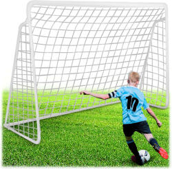 Neo-Sport Futballkapu, Neo-Sport NS-496, 300 x 200 x 90 cm, fehér keret, fehér PE háló, fém váz, időjárásálló, 6 db rögzítő, könnyű kivitel, szerszám nélkül szerelhető (TE1496)