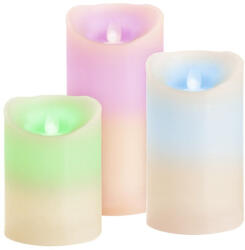 MagicHome LED gyertya szett, MagicHome Vianoce, 3 db, valódi viasz, színváltós, mozgó láng, időzítő (6/18 óra), távirányítóval, elemes (3x AAA) (TC8091161)