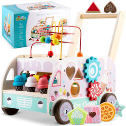 RicoKids Fa tologatós járássegítő, Ricokids RK-873, Montessori ihletésű, formaválogató és golyópálya, forgó fogaskerekekkel, fagyis kiegészítőkkel (TE787300)