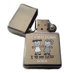 Bricheta Metalica Tip Zippo Gravata cu Textul " Cea Mai Buna Sora", 6 cm, Argintiu Bricheta