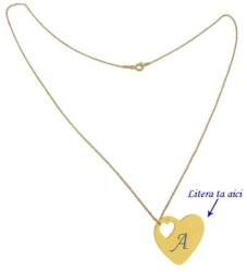  Lant argint 925 placat cu aur de 18k 50 cm si charm inima argint 925 placat cu aur de 24k. gravat litera ta