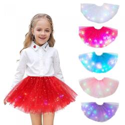  Fusta Luminoasa cu Lumini LED, Pentru Fetite, Multicolore Incorporate, Model Stelute, 30 cm - Culoare: Alb Costum bal mascat copii