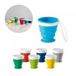  Pahar pliabil din silicon pentru calatorie cu capac din PP, 9 cm, 250 ml - Culoare: Albastru Marin Pahar